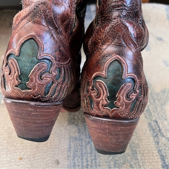 CORRAL Chestnut Turquoise Wing Fleur de Lis Snip Toe Cowgirl Boots Size 9.5 - Picture 7 of 13